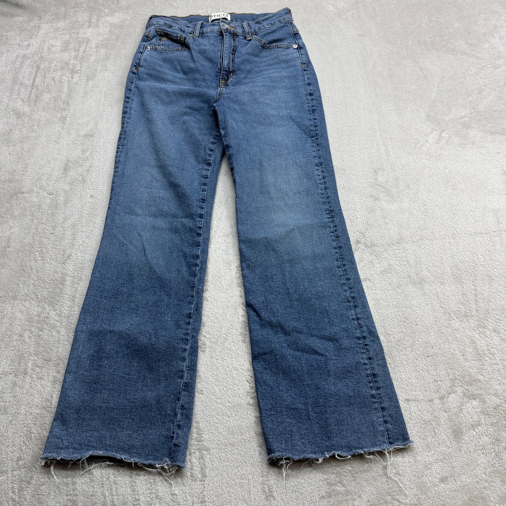 Etica Wide Leg Jeans Womens 26 Blue High Rise Raw Hem Retro 70s Flare Boho Denim